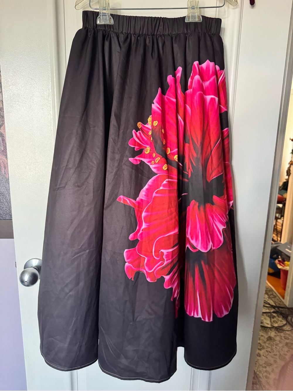 Black Skirt with Bold Pink Floral Print size 6/8